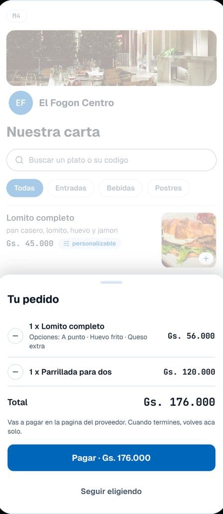 Phone screen showing the table's order and the total before sending it
